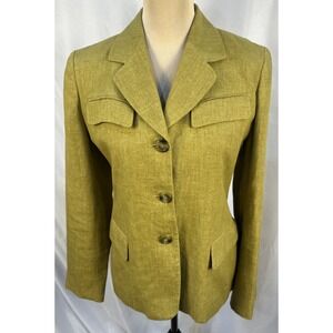 Jones New York Mustard Yellow Textured‎ 100% Linen  Blazer Jacket Womens 4